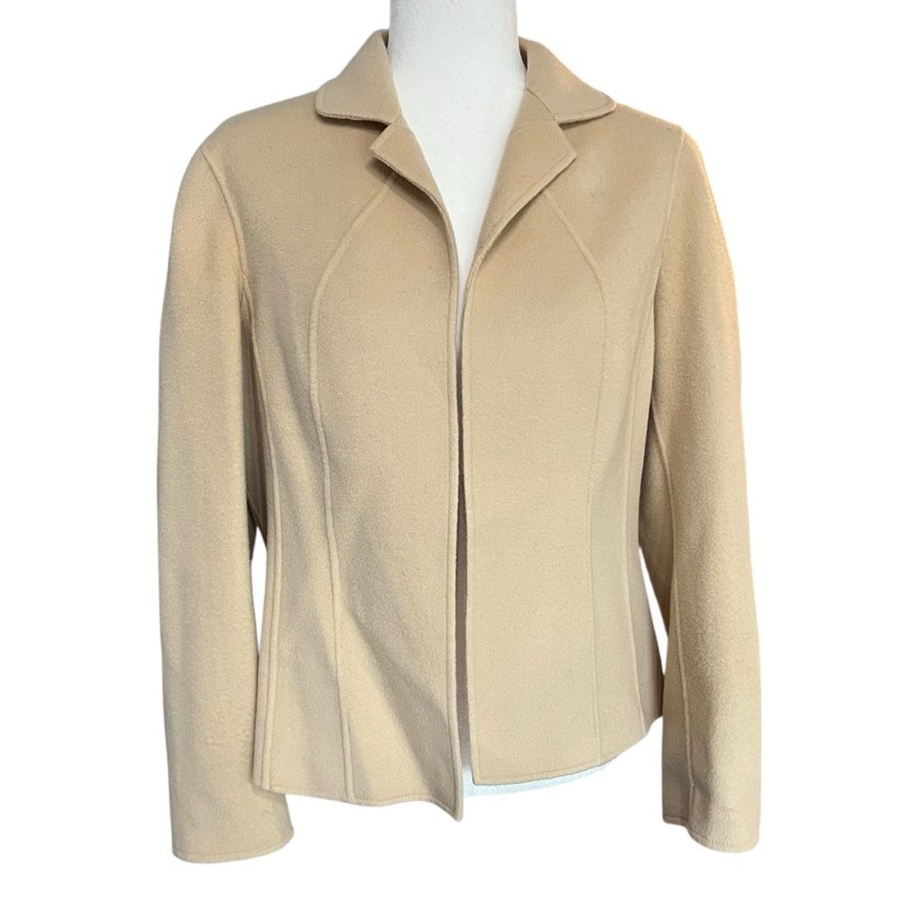 Vintage Talbots Wool Jacket Open Front Beige Classic Minimalist Womens 10 Petite